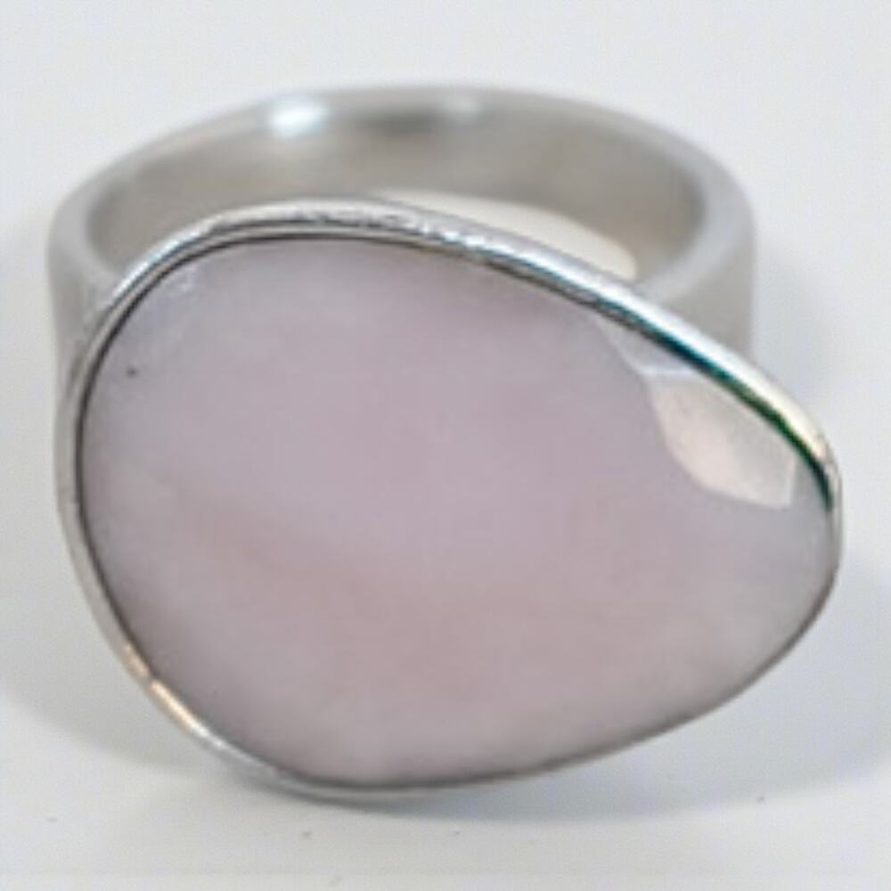 Sterling Silver 925 Rose Quartz Teardrop Ring Faceted Vintage Prong Size 5